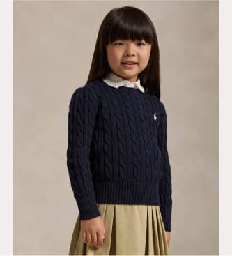 Polo Ralph Laurenvoor meisjes. 312901316009 Kabelgebreide trui marine (6.5años= 124/128cm), Casual, Katoen, Marineblauw, kinderkleding