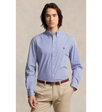 Polo Ralph Laurenvoor mannen. 710928254007 Slim fit blauw stretch poplin overhemd (XXL), Casual, Katoen, Klassiek, Lange mouwen