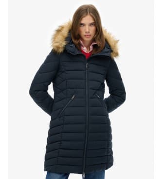 Superdryvoor vrouwen. W5011999A Fuji imitatiebontjas marine (XL), Casual, Polyester, Marineblauw