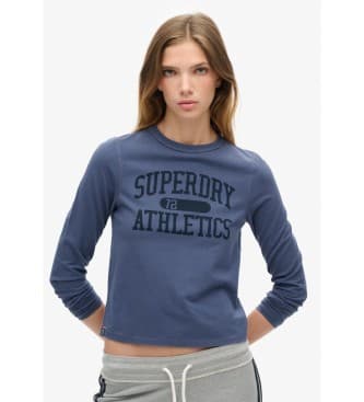 Superdryvoor vrouwen. W6011962A Athletic Essentials Ringer Fitted T-shirt blauw (M), Casual, Katoen, Lange mouwen