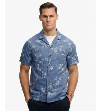 Superdryvoor mannen. M4011130A Bedrukt overhemd blauw (S), Casual, Katoen, Korte mouwen