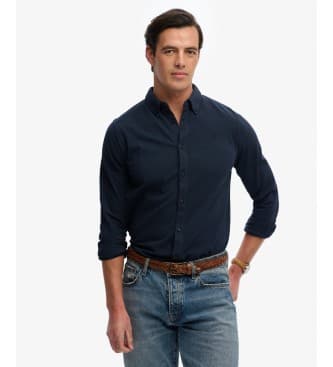 Superdryvoor mannen. M4011111A Vintage Destroy Navy Piqué Overhemd (XL), Casual, Katoen, Lange mouwen, Marineblauw