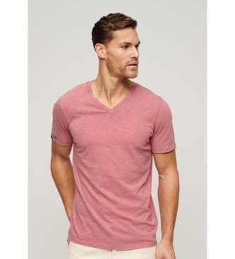 Superdryvoor mannen. M1011889A Roze gevlamd T-shirt met V-hals (XXL), Casual, Katoen, Korte mouwen