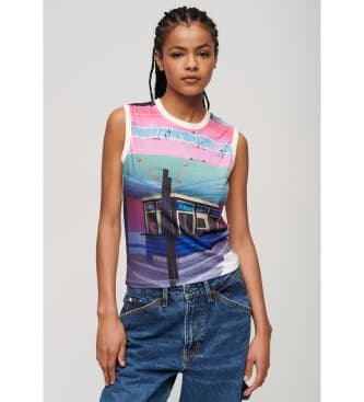 Superdryvoor vrouwen. W6011959A Tanktop met witte subprint (XS), Casual, Katoen, Mouwloos / spaghettibandjes