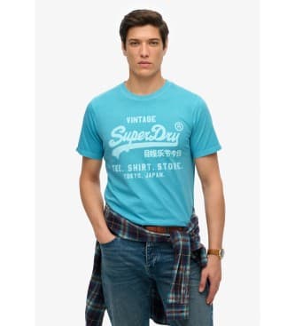 Superdryvoor mannen. M1012119A Fluor Vintage blauw t-shirt (M), Casual, Katoen, Korte mouwen