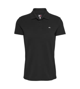 Tommy Jeansvoor vrouwen. DW0DW20160 Essentiële slanke polo zwart (M), Casual, Korte mouwen, Biologisch katoen, Duurzaam