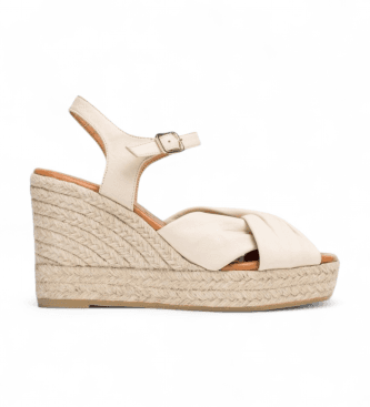 Wondersvoor vrouwen. YH-SO522_5447_8038 Beige Anakena Leren Espadrilles (37), Leer, 5 tot 8 cm, Gesp, Casual
