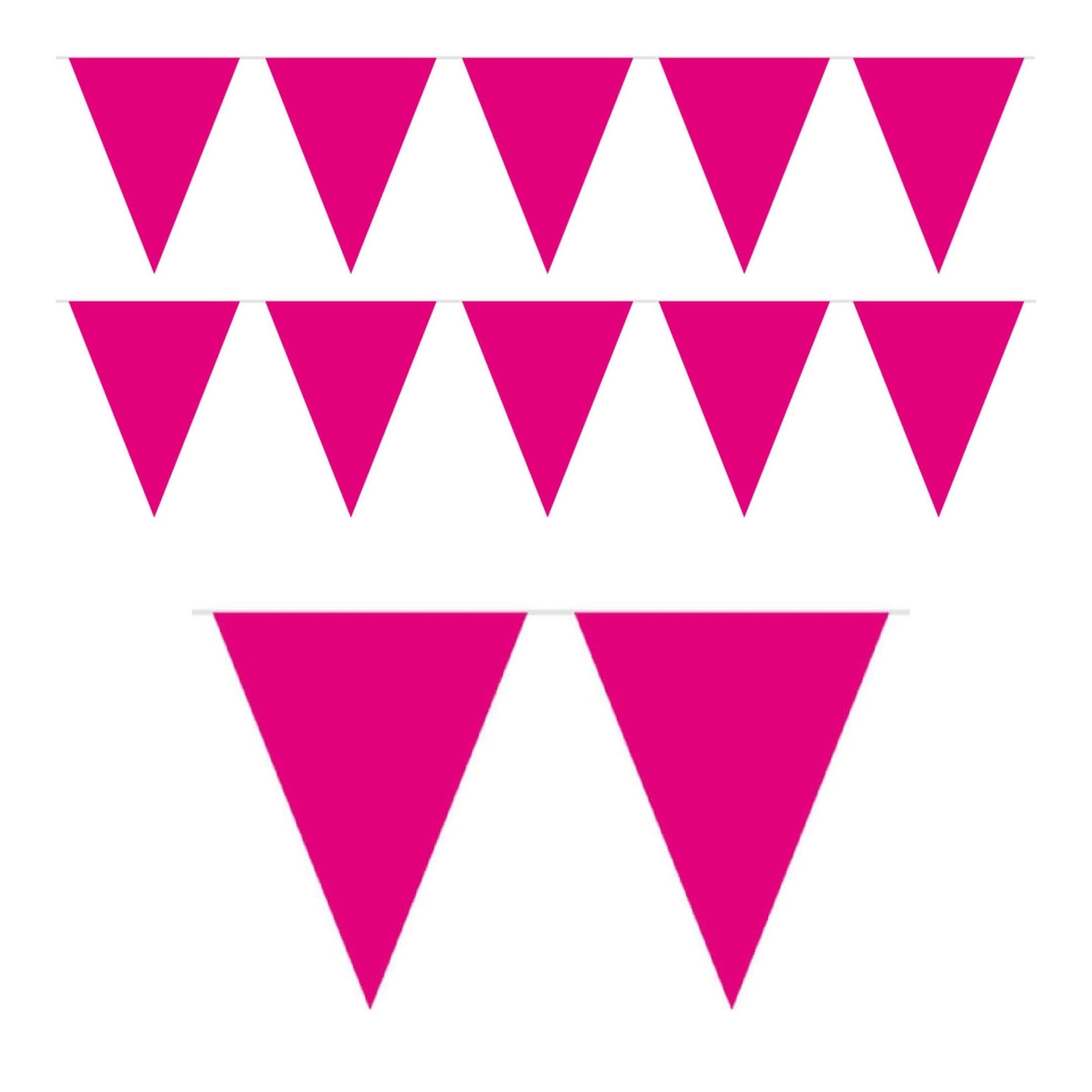Mini vlaggenlijn / slinger - 3x - fuchsia roze - 350 cm - kunststof - geboorte / babyshower