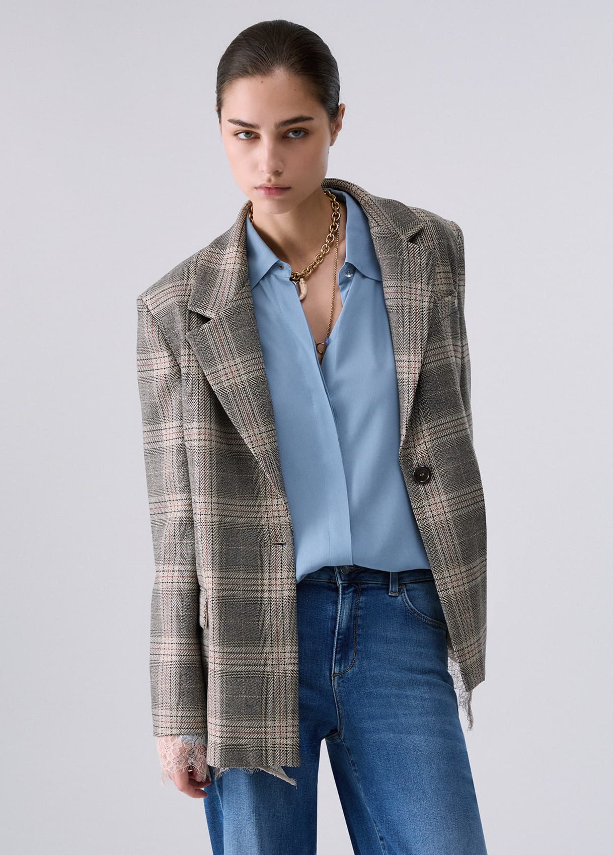 Liu Jo Blazer À Carreaux Avec Détails En Dentelle