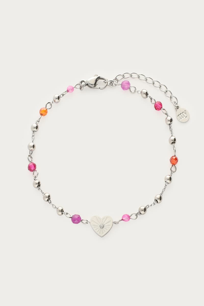 Armband met hartjes hanger & paarse kralen