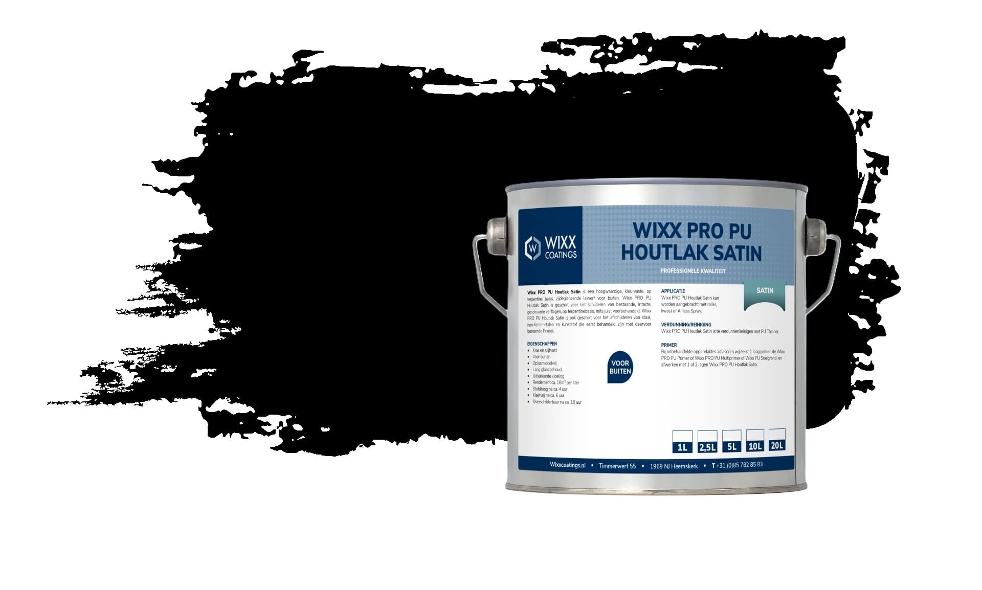 Wixx PRO PU Houtlak Satin RAL 9005 | Gitzwart 1L